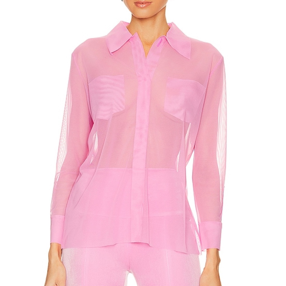 Norma Kamali Shirt with Faux Pockets in Candy Pink Size S NWOT